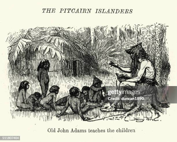 bildbanksillustrationer, clip art samt tecknat material och ikoner med pitcairn islanders - john adams teaches the children - pitcairnöarna