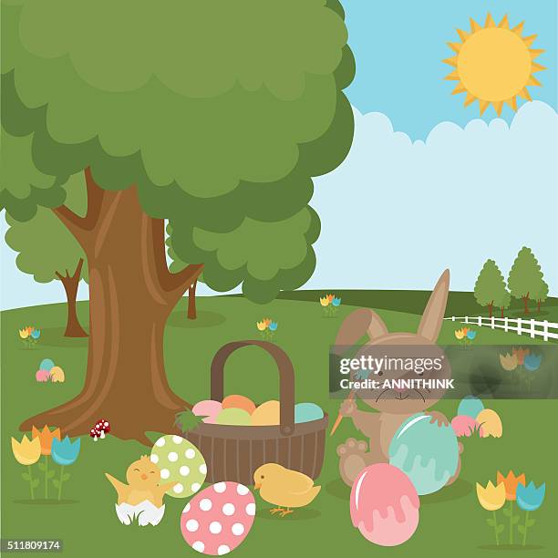 coloring easter eggs - easter basket stock illustrations