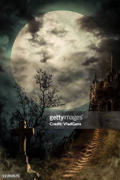 old castle - spooky graveyard stock pictures, royalty-free photos & images