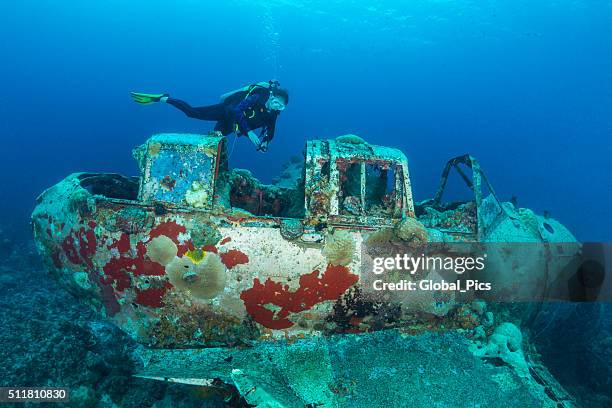 ii ww sunken airplane wreck -palau - palau stock pictures, royalty-free photos & images