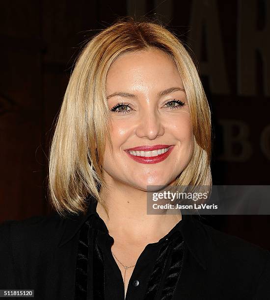 Actress Kate Hudson signs copies of "Pretty Happy: Healthy Ways To Love Your Body" at Barnes & Noble at The Grove on February 22, 2016 in Los...