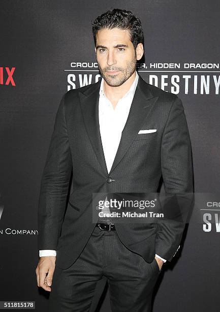 Miguel Angel Silvestre arrives at the premiere of Netflix's "Crouching Tiger, Hidden Dragon: Sword Of Destiny" held at AMC Universal City Walk on...