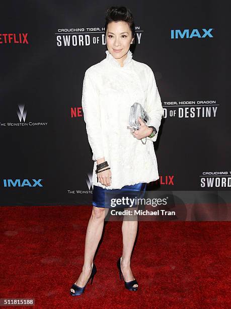 Michelle Yeoh arrives at the premiere of Netflix's "Crouching Tiger, Hidden Dragon: Sword Of Destiny" held at AMC Universal City Walk on February 22,...