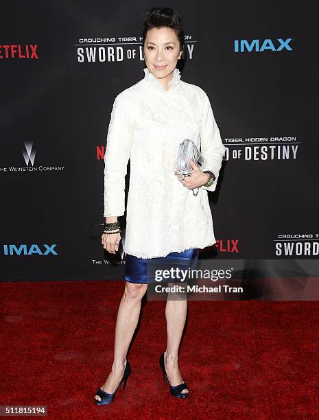 Michelle Yeoh arrives at the premiere of Netflix's "Crouching Tiger, Hidden Dragon: Sword Of Destiny" held at AMC Universal City Walk on February 22,...