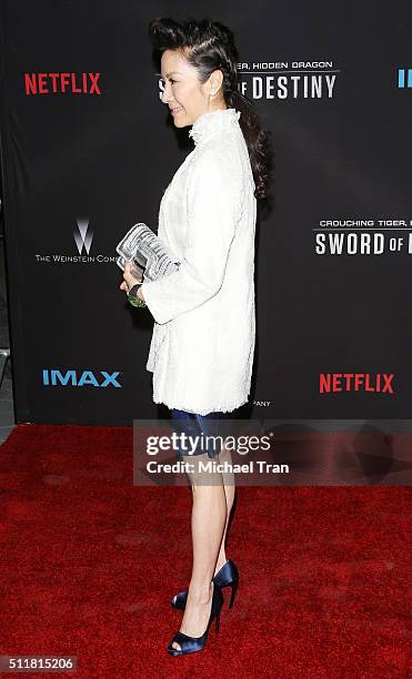 Michelle Yeoh arrives at the premiere of Netflix's "Crouching Tiger, Hidden Dragon: Sword Of Destiny" held at AMC Universal City Walk on February 22,...