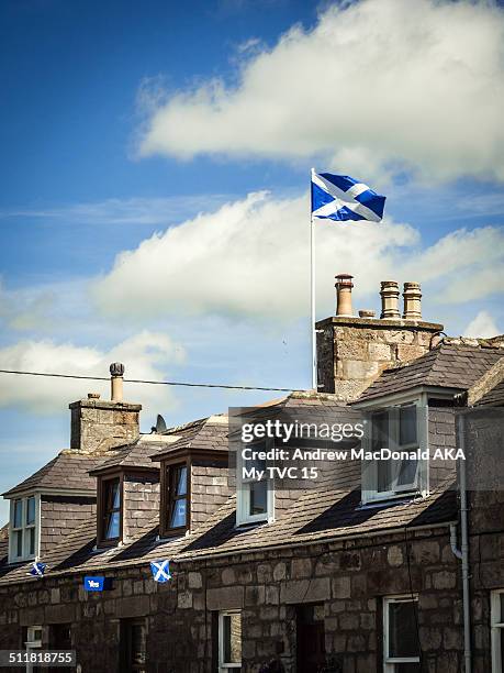 scottish independence signage and scottish flags - scotland stock-fotos und bilder