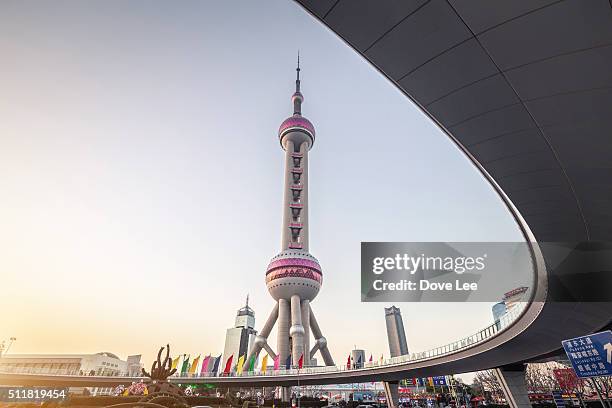 shanghai lujiazui financial district - bridge low angle view stock pictures, royalty-free photos & images