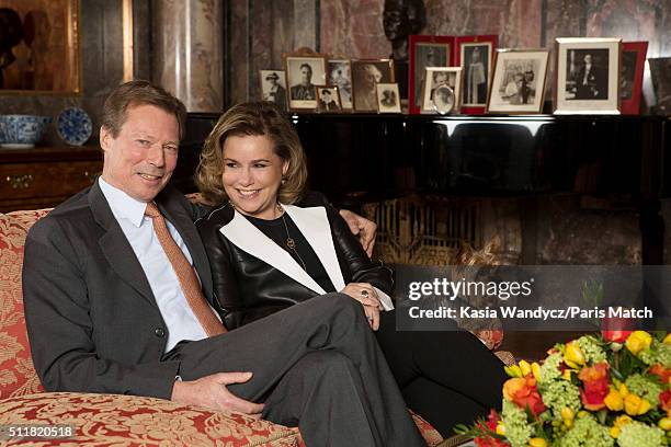 Grand Duke Henri of Luxembourg with his wife Maria Teresa are photographed for Paris Match on February 10, 2016 in Colmarberg castle, Luxembourg.