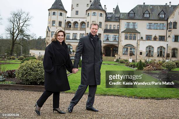 Grand Duke Henri of Luxembourg with his wife Maria Teresa are photographed for Paris Match on February 10, 2016 in Colmarberg castle, Luxembourg.