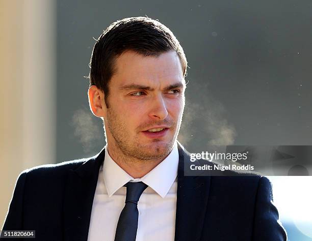 Footballer Adam Johnson arrives at Bradford Crown Court to give evidence on February 23, 2016 in Bradford, England. The former Sunderland FC...