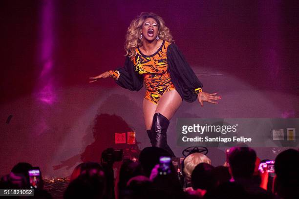 Chi Chi DeVayne performs onstage during Logo's "RuPaul's Drag Race" Season 8 Premiere at Stage 48 on February 22, 2016 in New York City.