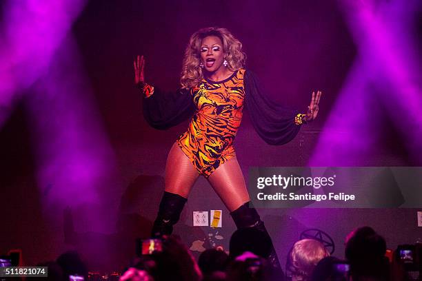 Chi Chi DeVayne performs onstage during Logo's "RuPaul's Drag Race" Season 8 Premiere at Stage 48 on February 22, 2016 in New York City.