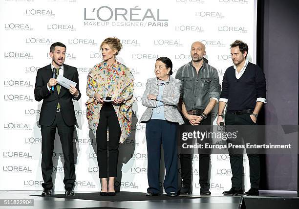 Judit Masco and Cuca Solana attend the L'Oreal award during the Mercedes-Benz Madrid Fashion Week Autumn/Winter 2016/2017 at Ifema on February 22,...