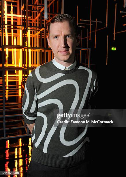 Fashion designer Christopher Raeburn poses at his presentation during London Fashion Week Autumn/Winter 2016/17 at the ICA on February 23, 2016 in...