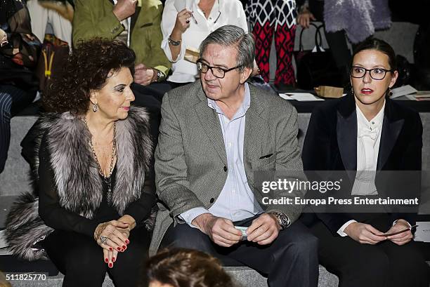 Cuqui Font and Carlos Garcia Revenga attend the front row of Miguel Marinero show during the Mercedes-Benz Madrid Fashion Week Autumn/Winter...