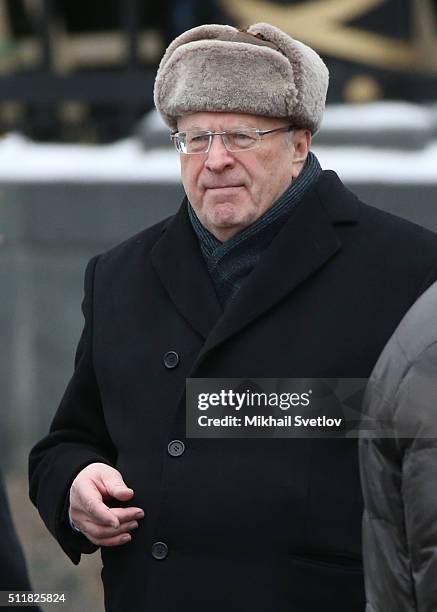 Russian Liberal Democracy Party Leader Vladimir Zhirinovsky attends a wreath laying ceremony at the Unknown Soldier Tomb in front of the Kremlin on...