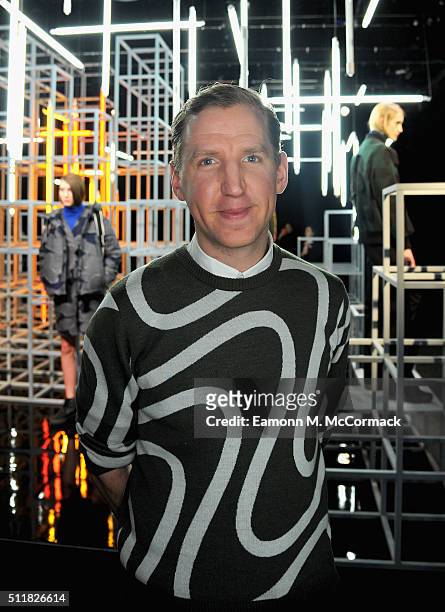 Fashion designer Christopher Raeburn poses at his presentation during London Fashion Week Autumn/Winter 2016/17 at the ICA on February 23, 2016 in...