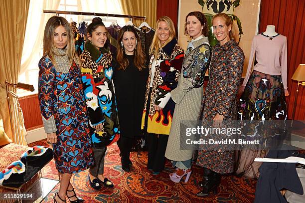 Erica Pelosini, Noor Fares, Mary Katrantzou, Carolina Gonzalez-Bunster, Valeria Napoleone and Adriana Chryssicopoulos attend the Mary Katrantzou...