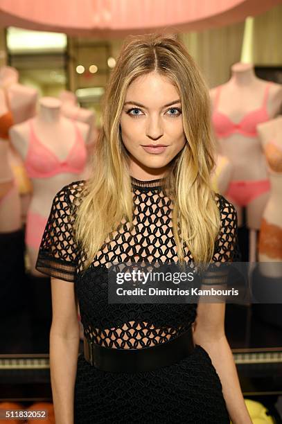 Martha Hunt stops by Victoria's Secret to pick out her favorite Body by Victoria Styles on February 23, 2016 in New York City.