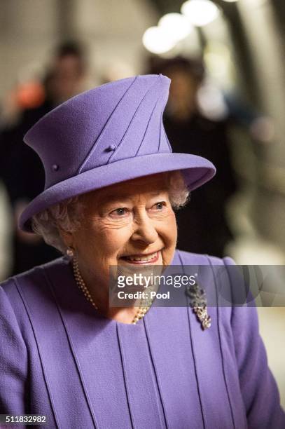 Britain's Queen Elizabeth visits the Bond Street Crossrail station construction site in central London on February 23, 2016. Crossrail, a new train...
