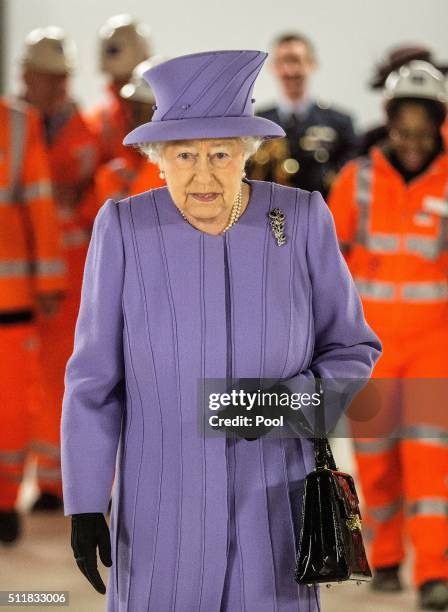 Britain's Queen Elizabeth visits the Bond Street Crossrail station construction site in central London on February 23, 2016. Crossrail, a new train...