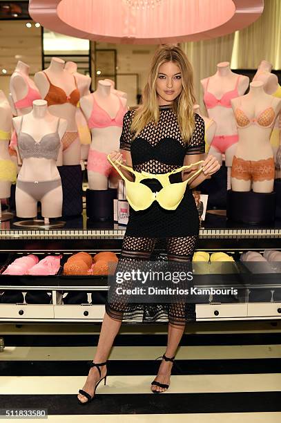 Martha Hunt stops by Victoria's Secret to pick out her favorite Body by Victoria Styles on February 23, 2016 in New York City.