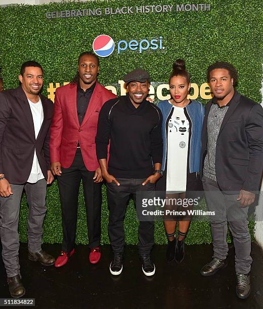 Laz Alonso, Roddy White, Will Packer, Angela Simmons and Devonta Freeman attend #TheRecipe at Do At The View on February 22, 2016 in Atlanta, Georgia.