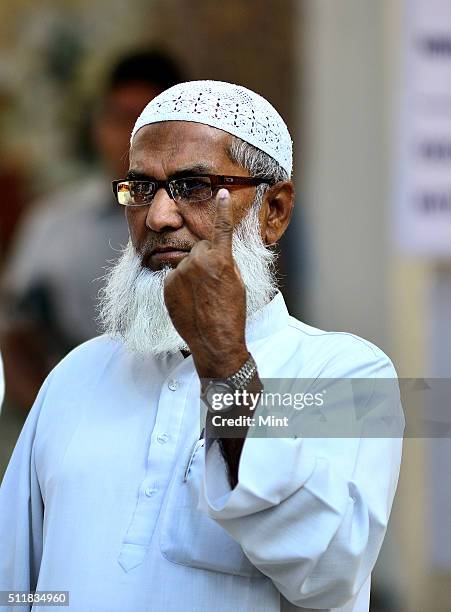 Muslim voter showing the mark after casting the vote for general election of the 16th Lok Sabha 2014 on April 10, 2014 in New Delhi, India.