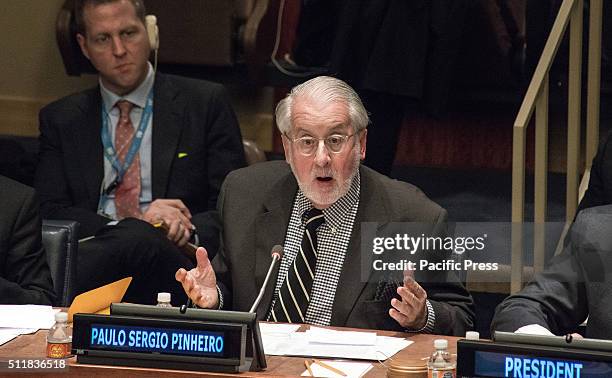 Commission Chair Paulo Sérgio Pinheiro addresses the UN General Assembly. Members of the Independent International Commission of Inquiry on Syria...