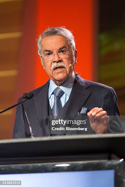 Ali Bin Ibrahim al-Naimi, Saudi Arabia's petroleum and mineral resources minister, speaks during the 2016 IHS CERAWeek conference in Houston, Texas,...