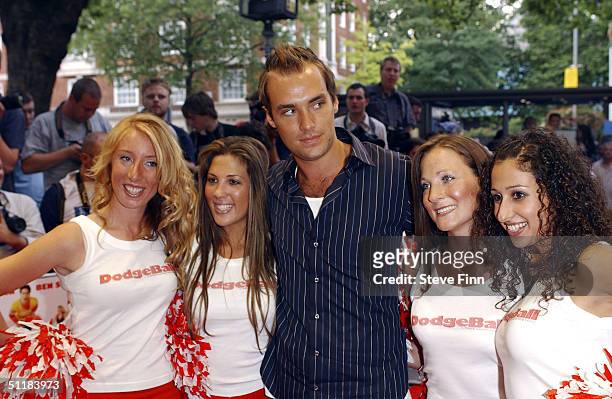 Callum Best arrives at the UK premiere of "Dodgeball: A True Underdog Story" at the Odeon Kensington on August 17, 2004 in London.