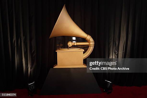 Gramophone prop is seen on the red carpet during THE 58TH ANNUAL GRAMMY AWARDS, Monday, Feb. 15, 2016 at STAPLES Center in Los Angeles and broadcast...