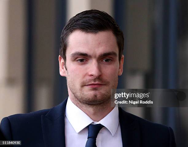 Footballer Adam Johnson leaves Bradford Crown Court on day eight of the trial where he is facing child sexual assault charges on February 23, 2016 in...