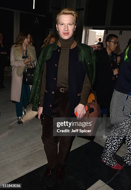 Henry Conway attends the Amanda Wakeley show during London Fashion Week Autumn/Winter 2016/17 at 2 Pancras Square on February 23, 2016 in London,...