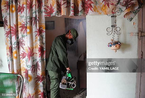 Member of the Cuban army fumigates against the Aedes aegypti mosquito to prevent the spread of zika, chikungunya and dengue, in Havana, on February...