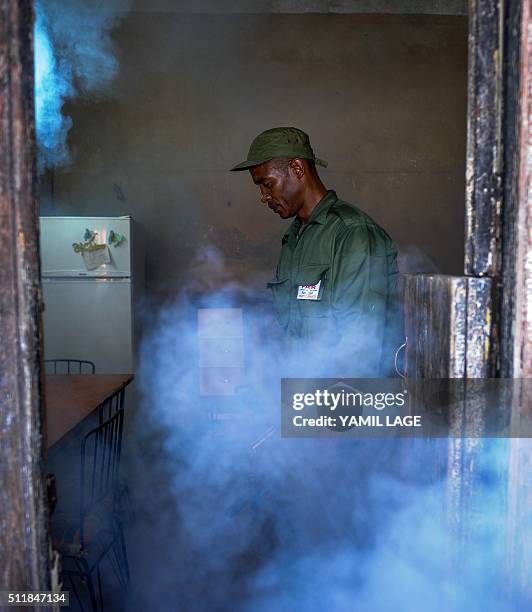 Member of the Cuban army fumigates against the Aedes aegypti mosquito to prevent the spread of zika, chikungunya and dengue, in Havana, on February...