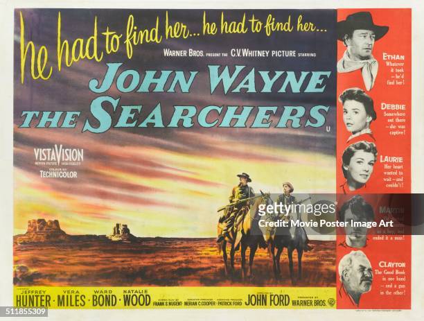 Poster for John Ford's 1956 western 'The Searchers' starring John Wayne and Jeffrey Hunter.