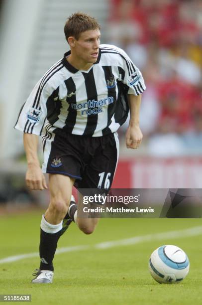 James Milner of Newcastle United in action during the Barclays Premiership match between Middlesbrough and Newcastle United at the Riverside Stadium...