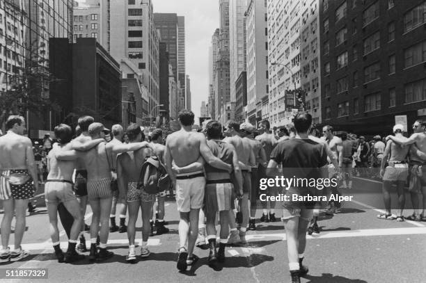 An 'Act Up' march on Fifth Avenue, on the 25th anniversary of the Stonewall Riots, New York City, USA, 26th June 1994.