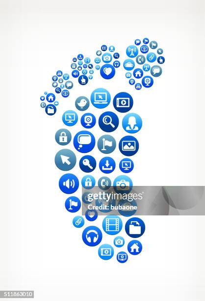 footprint technology internet and media blue button pattern - foot steps pattern stock illustrations