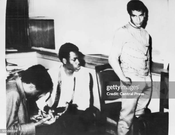 Three Palestinians responsible for blowing up a Pan-Am Boeing 747 at Cairo Airport, following their arrest by Cairo police, 8th September 1970. They...
