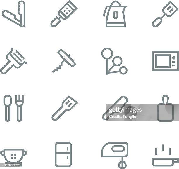 kitchen utensils icons - line | set 3 - cheese grater stock illustrations