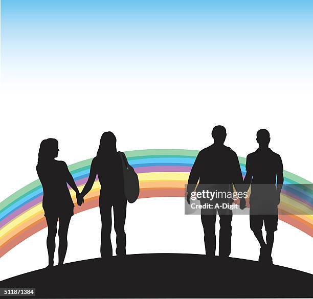 gay couples and rainbow - gray coat stock illustrations