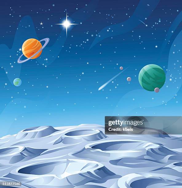 illustrations, cliparts, dessins animés et icônes de planètes et astéroïdes - espace texte