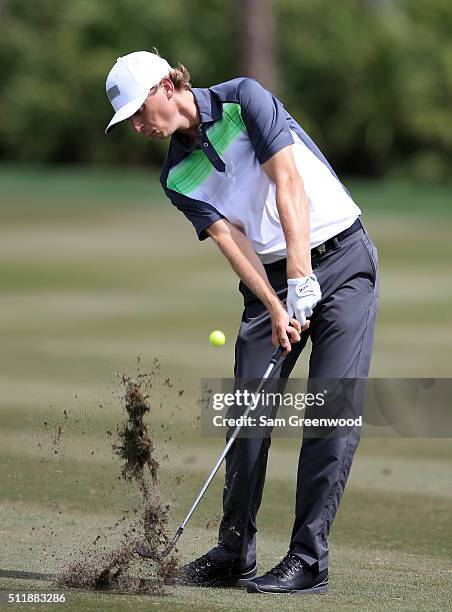 Will Wilcox of the United States plays a shot during a preview round for The Honda Classic at PGA National Resort and Spa - Champion Course on...