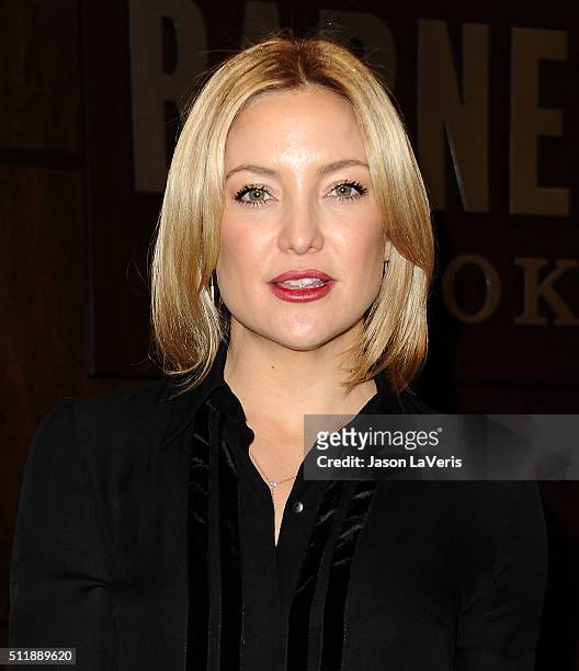 Actress Kate Hudson signs copies of "Pretty Happy: Healthy Ways To Love Your Body" at Barnes & Noble at The Grove on February 22, 2016 in Los...