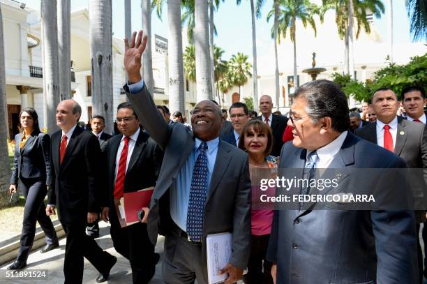 Venezuela's Vice President Aristobulo Isturiz arrives to present the annual report to the National Assembly in Caracas on February 23, 2016. Isturiz...