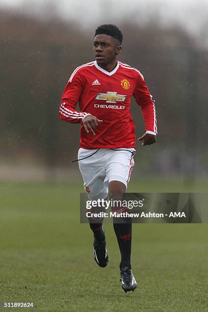 Kayne Diedrich-Roberts of Manchester United U18 during the U18 Premier League match between Manchester United and West Bromwich Albion at Aon...