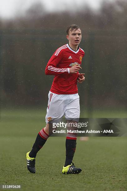 Charlie Scott of Manchester United U18 during the U18 Premier League match between Manchester United and West Bromwich Albion at Aon Training Complex...