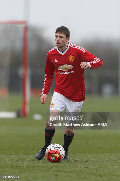 Jake Kanyon of Manchester United U18 during the U18 Premier League match between Manchester United and West Bromwich Albion at Aon Training Complex...